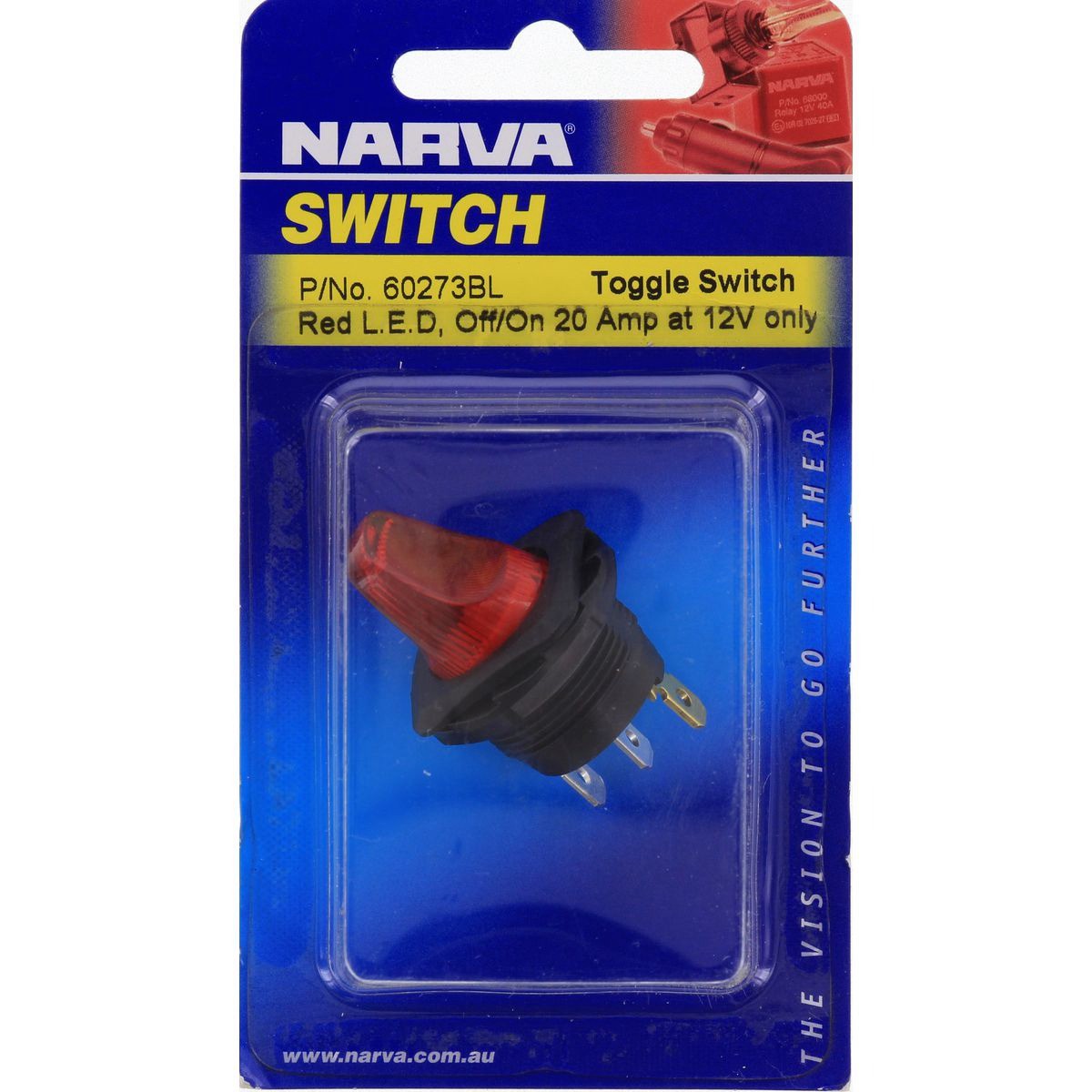 Narva Duckbill Toggle Switch Off/On SPST Red LED (Contacts Rated 12V @ 20A) - 60