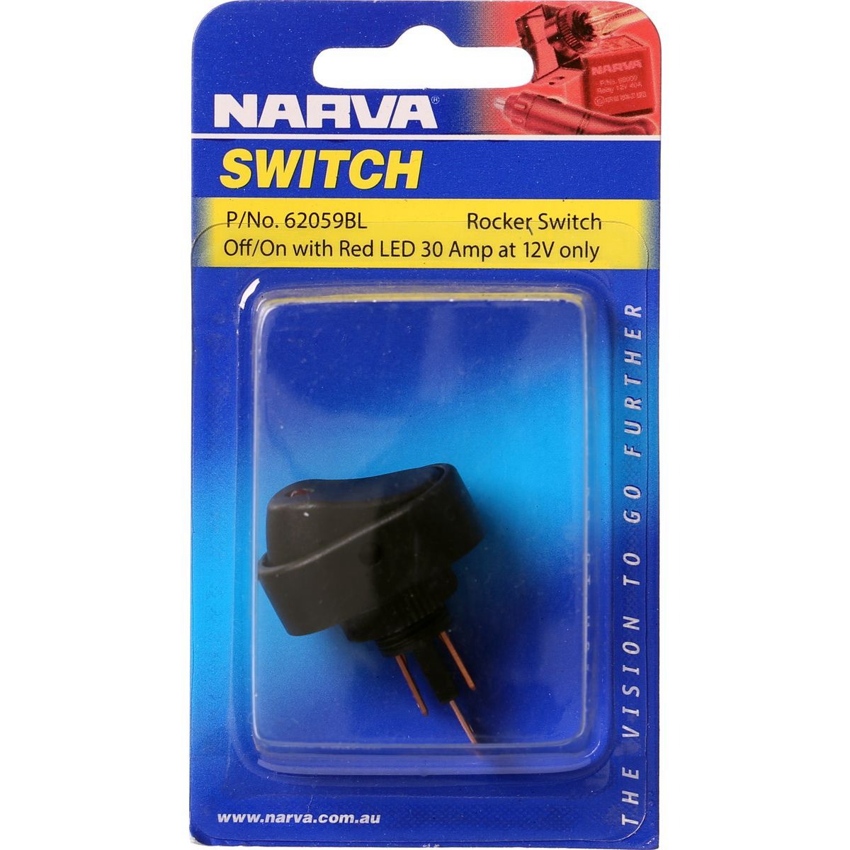 Narva Rocker Switch Off/On SPST Red LED (Contacts Rated 30A @ 12V) - 62059BL