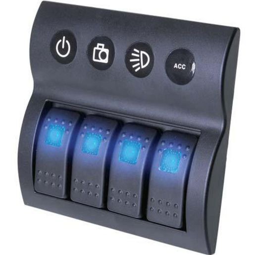 Drivetech 4x4 Rocker 4 Switch Panel On - Off - SPST 12 or 24V Blue Illumination