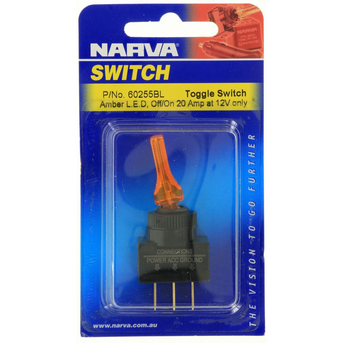 Narva Toggle Switch Off/On SPST Amber LED (Contacts Rated 20A @ 12V) - 60255BL