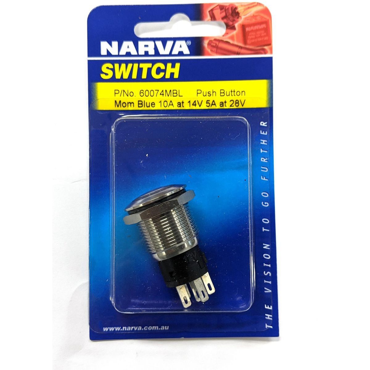 Narva Push Button Switch Momentary LED Blue - 60074MBL Auto Part