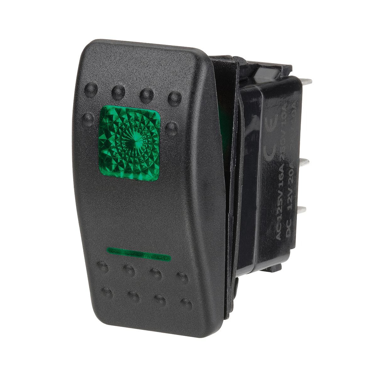 Narva Sealed Rocker Switch Off/On SPST 12V Green Illuminated (Contacts Rated 20A