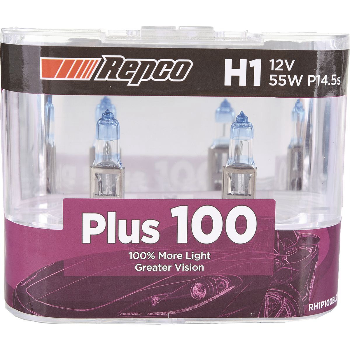 Repco H1 Globe 12V 55W Plus 100 Bl Pk - RH1P100BL2 Car Wiring Adapter Auto Part