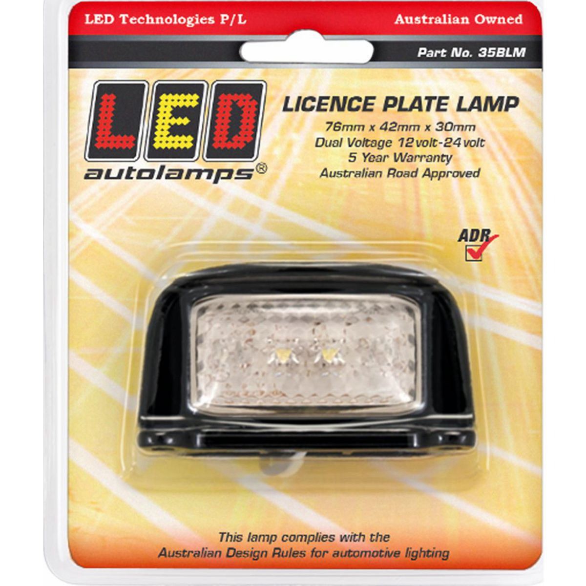 LED Autolamps Licence Plate Lamp Black Bracket Multi Volt With 40cm Wire - 35BLM