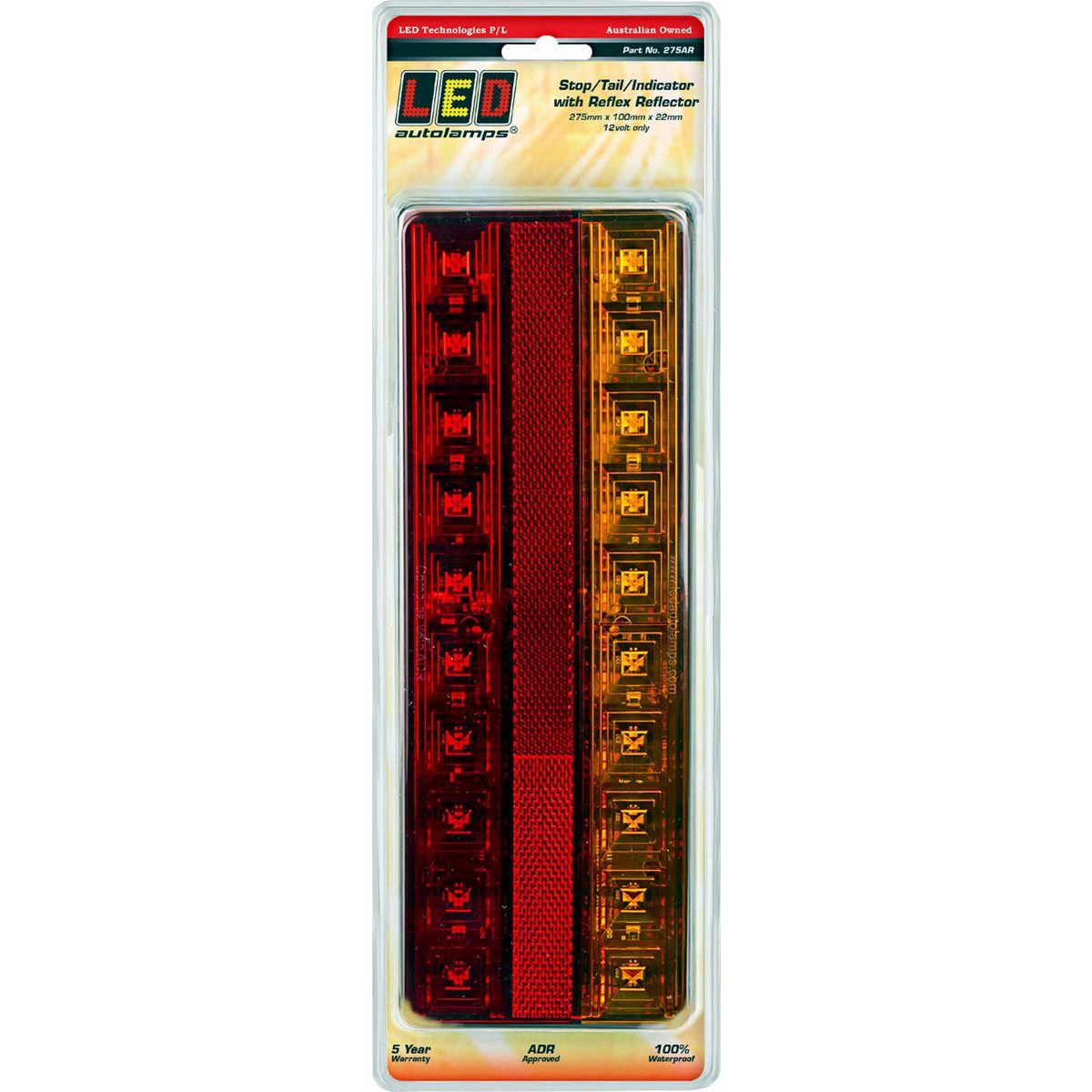 LED Autolamps 12V Stop/Tail/Indicator Lamps With Reflex Reflector With White Bac