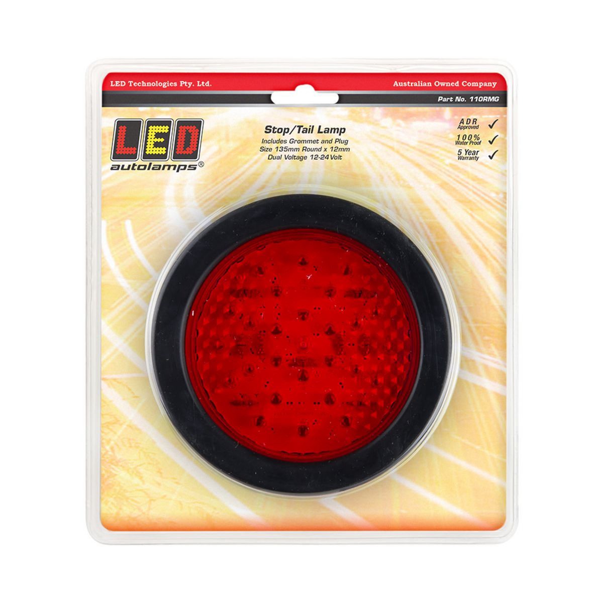 LED Autolamps 12V/24V Round LED Stop/Tail Lamp With Grommet and Plug - 110RMG