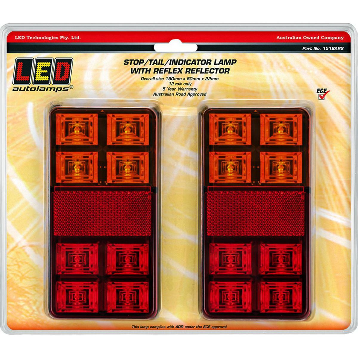 LED Autolamps 12V LED Stop/Tail/Indicator Lamp With Reflex Reflector 2 Pack - 15