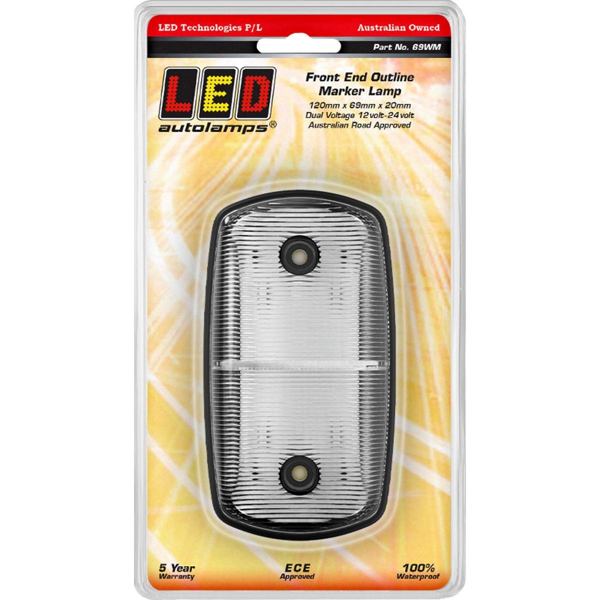 LED Autolamps Front End Outline Marker White 12/24 Volt, 120 X 69 X 20mm, Bliste