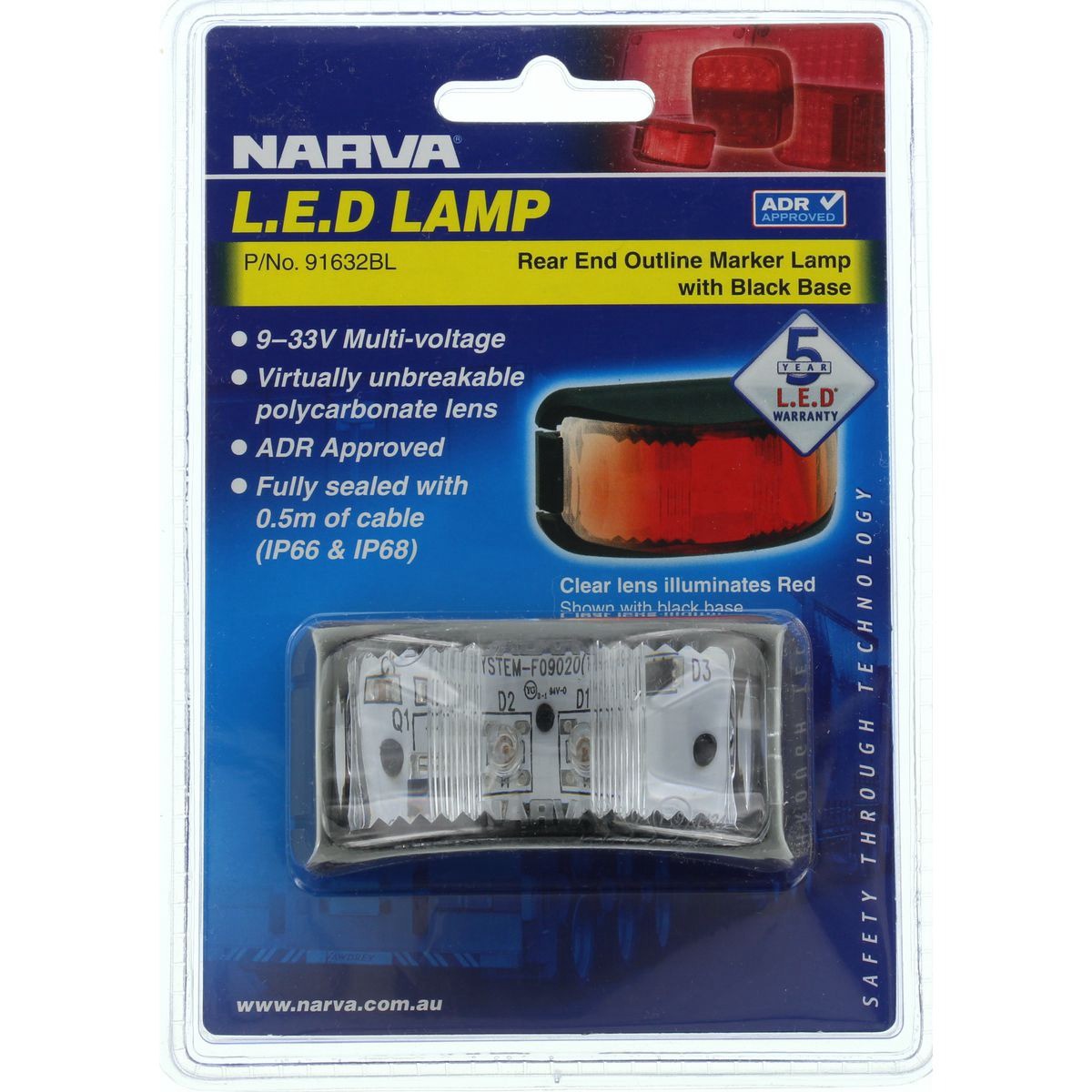 Narva Rear Marker Light Red LED 9 to 33V - 91632BL Car Wiring Adapter Auto Part