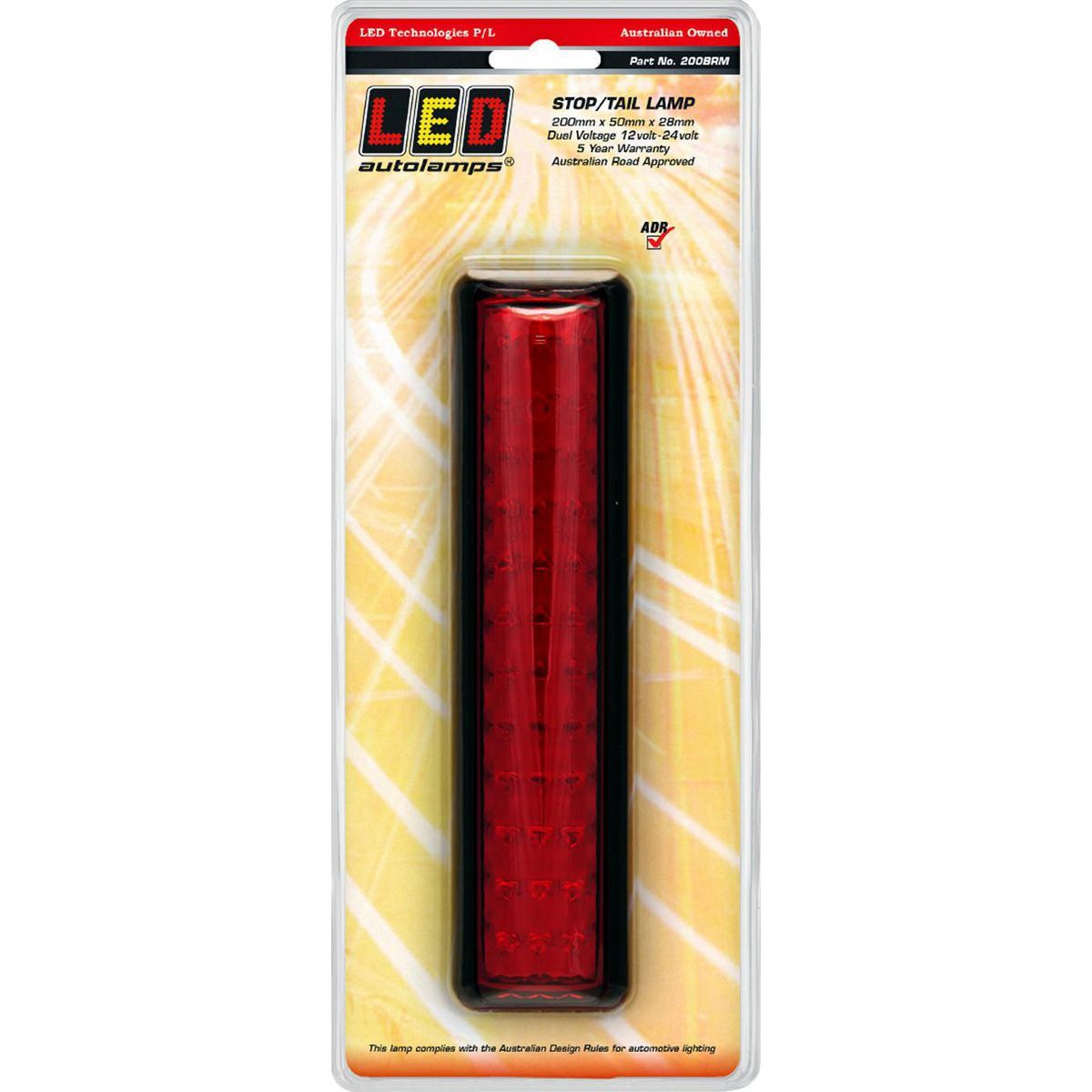 LED Autolamps 12/24V Stop Tail Light With Black Bracket 200x50mm - 200BRM Auto