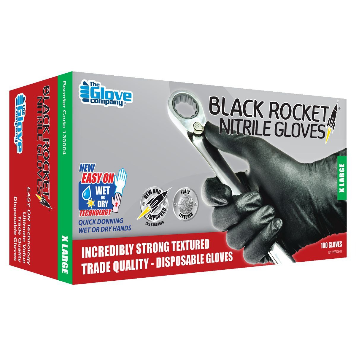 TGC Rocket Black Nitrile Gloves XLarge 100 Pack - 130004 Home DIY