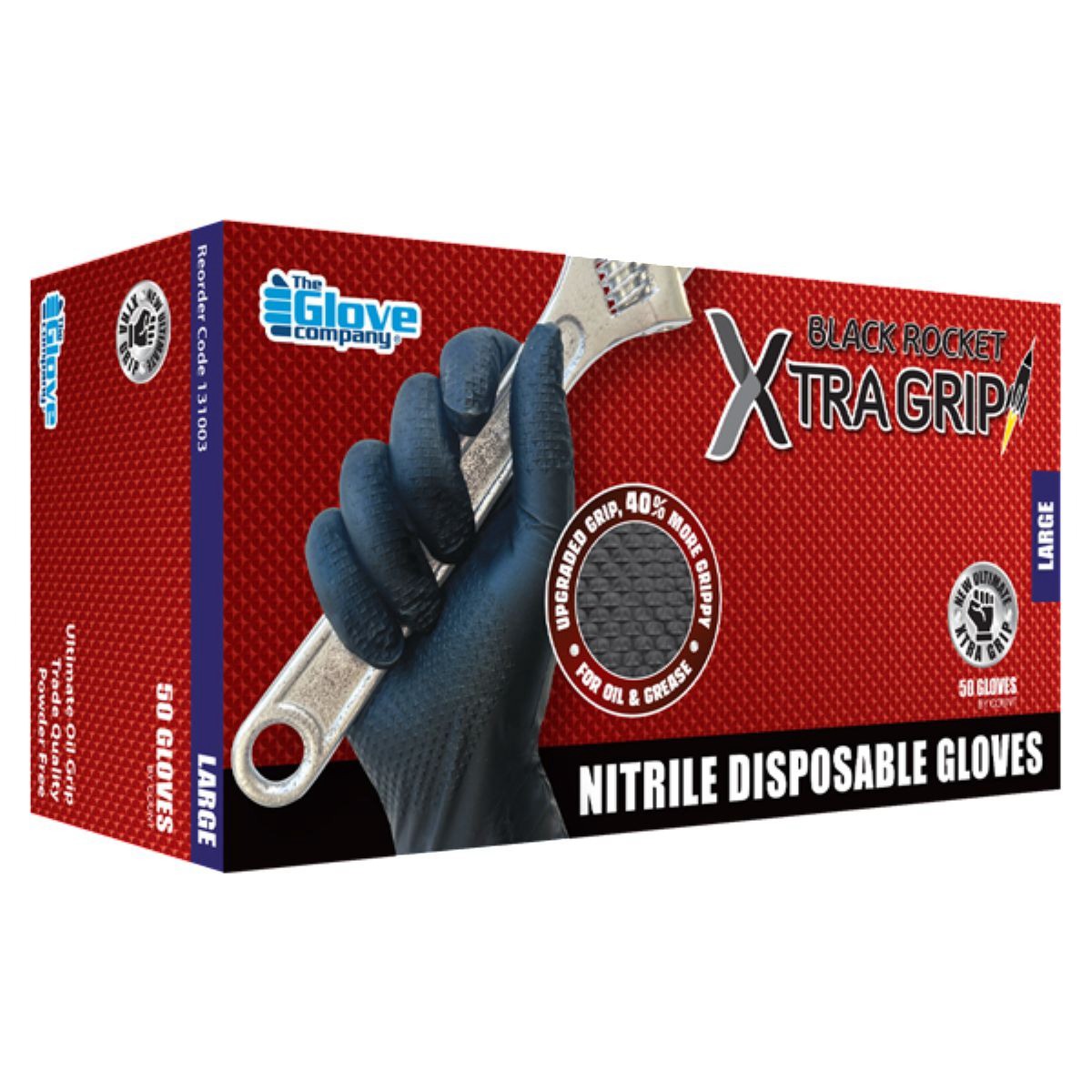 TGC Rocket Black Xtra Grip Nitrile Gloves Large 50 Pack - 131003 Auto Part