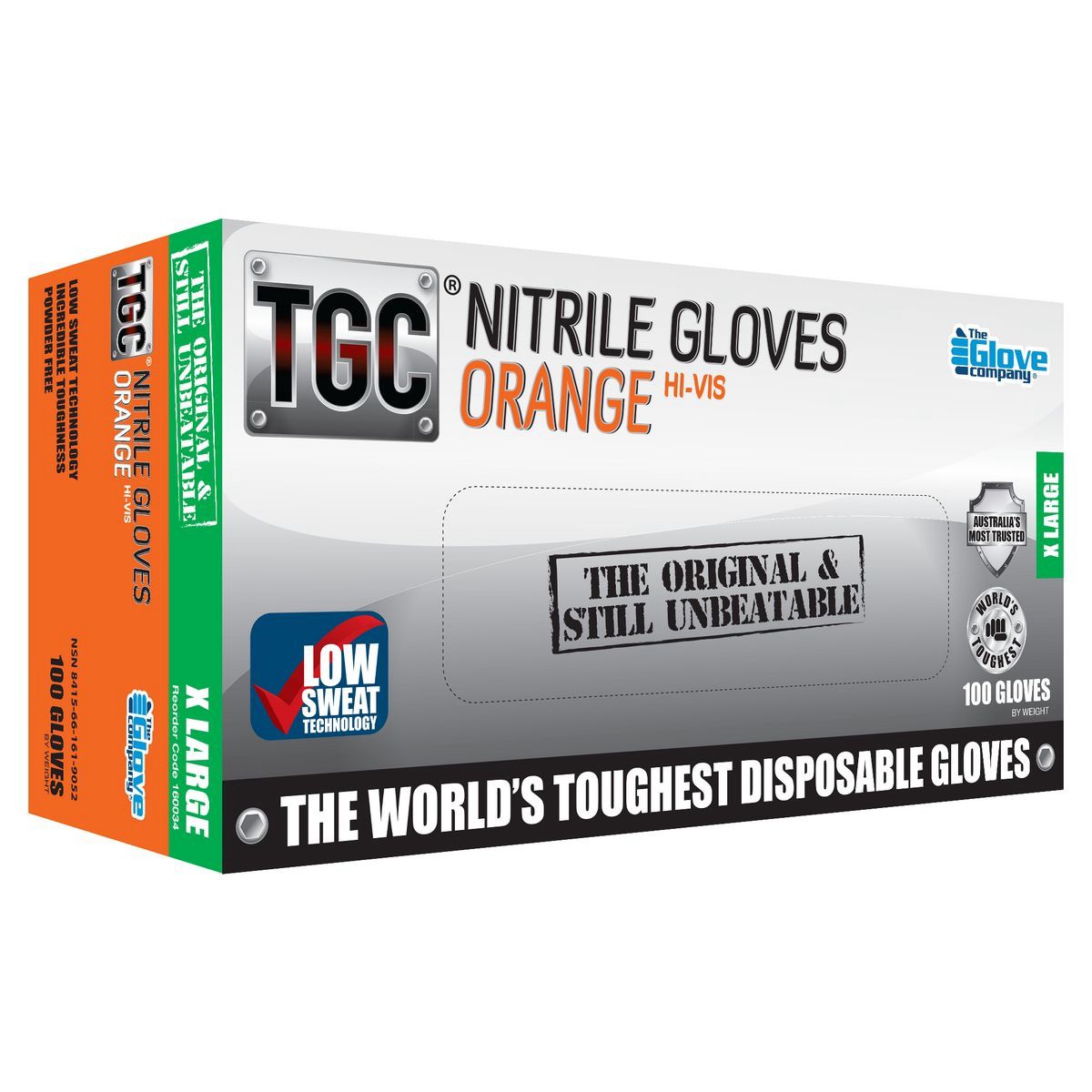 TGC Orange Hi-Vis Nitrile Gloves XLarge 100 Pack - 160034 Auto Part
