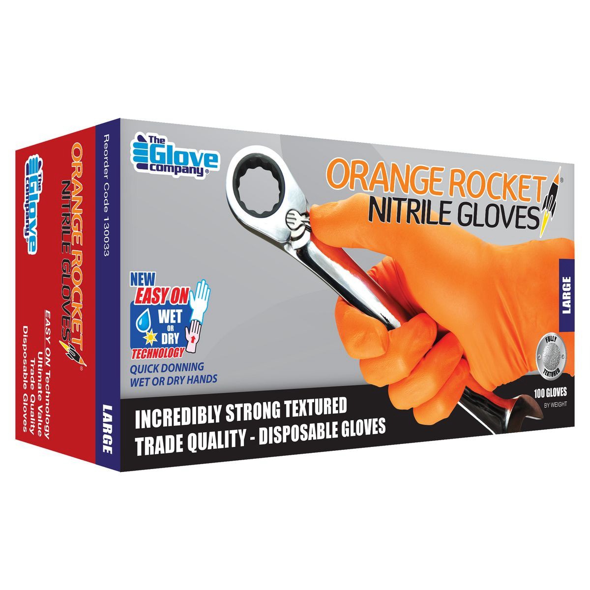 TGC Rocket Orange Nitrile Gloves Large 100 pieces Auto Part