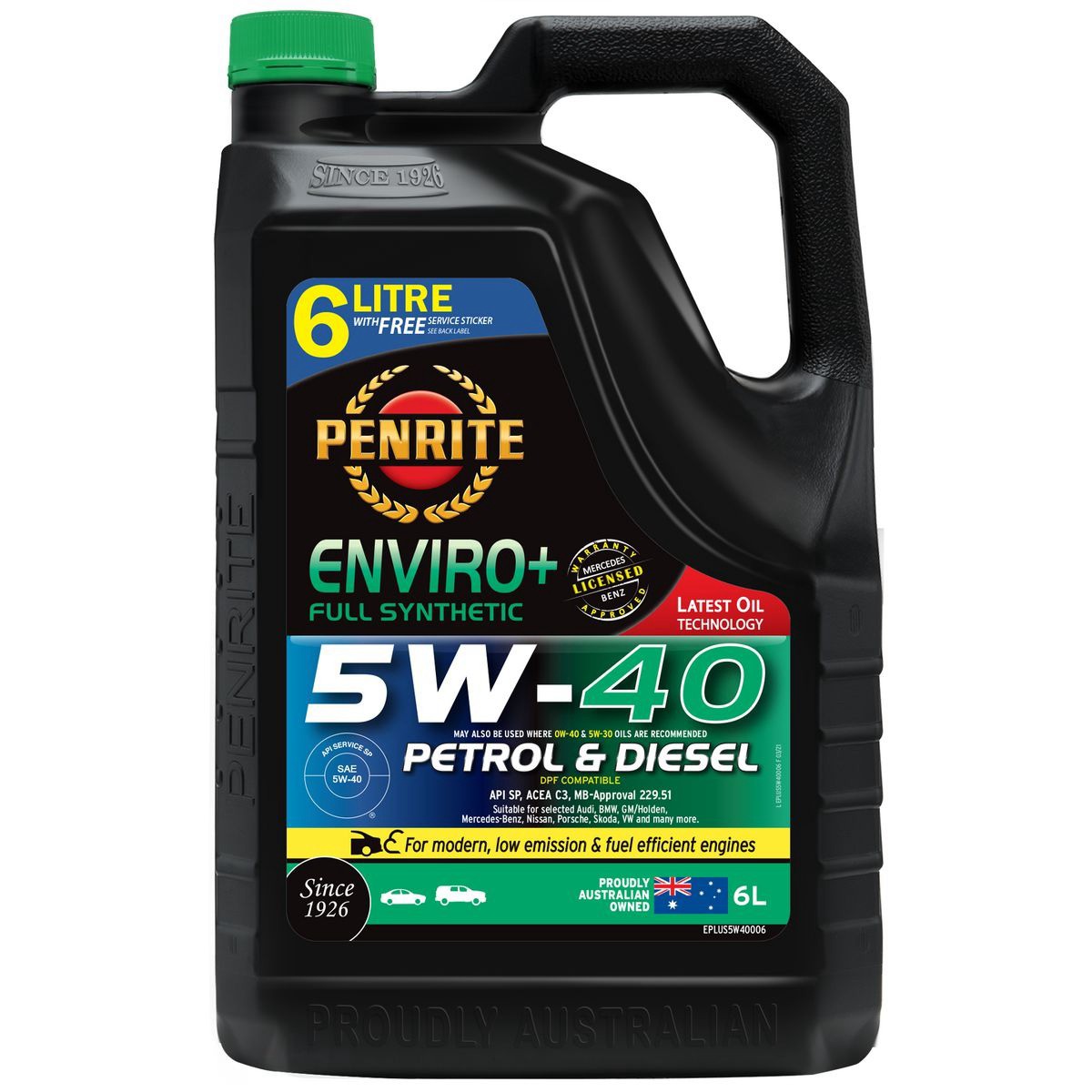 Penrite Enviro+ 5W-40 Engine Oil 6L - EPLUS5W40006 Car Service Workshop Tool