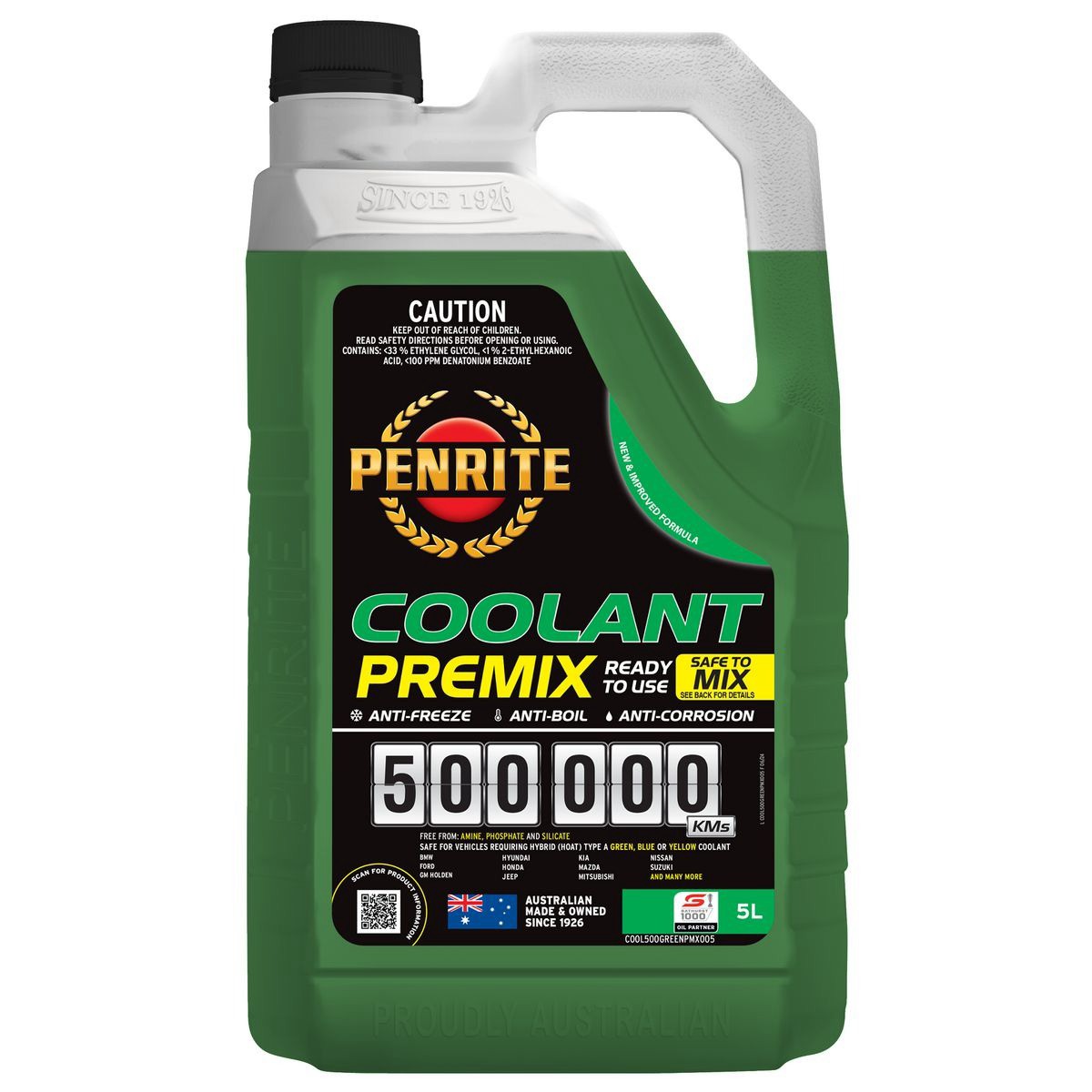 Penrite 500,000km Green Coolant Premix 5L - COOL500GREENPMX005 Car Service