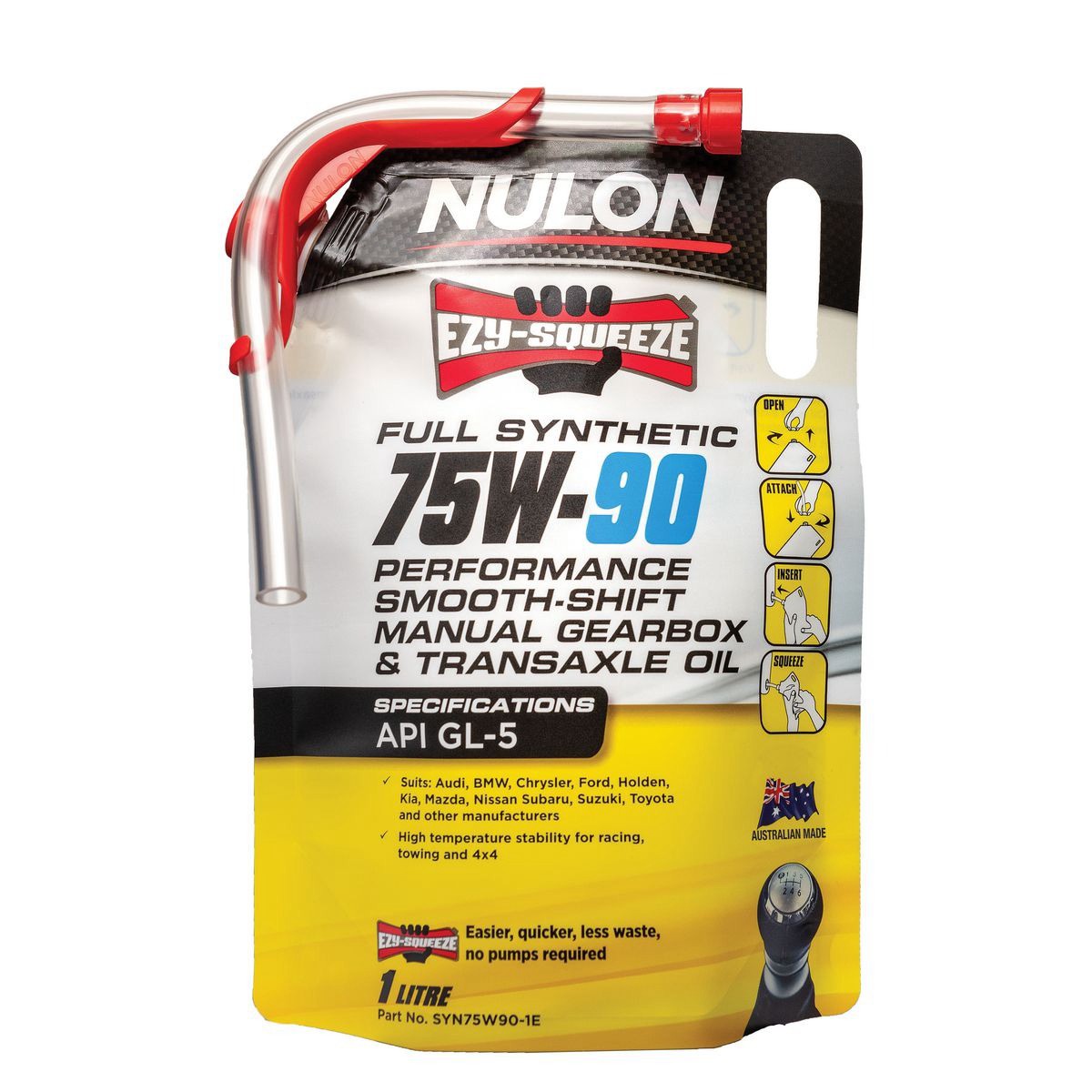 Nulon 75W-90 Gearbox Oil 1L - SYN75W90-1E Car Service Workshop Tool