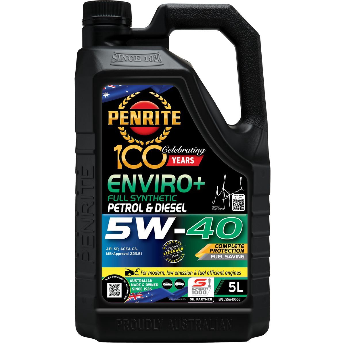 Penrite Enviro+ 5W-40 Engine Oil 5L - EPLUS5W40005 Car Service Workshop Tool