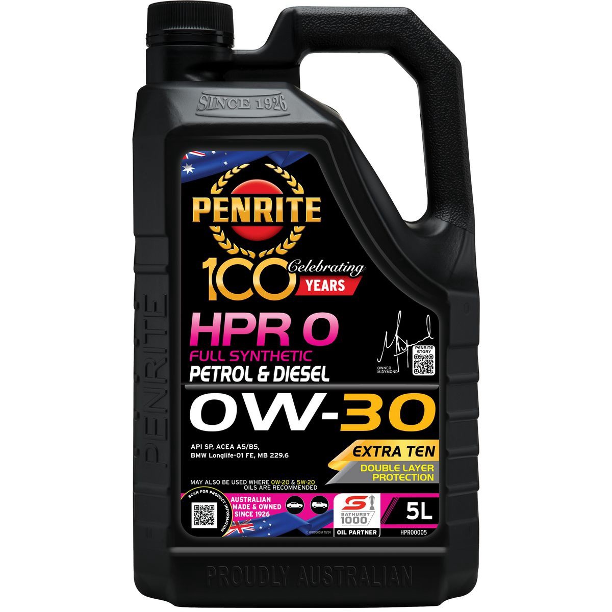 Penrite HPR 0 0W-30 Engine Oil 5L - HPR00005 Car Service Workshop Tool