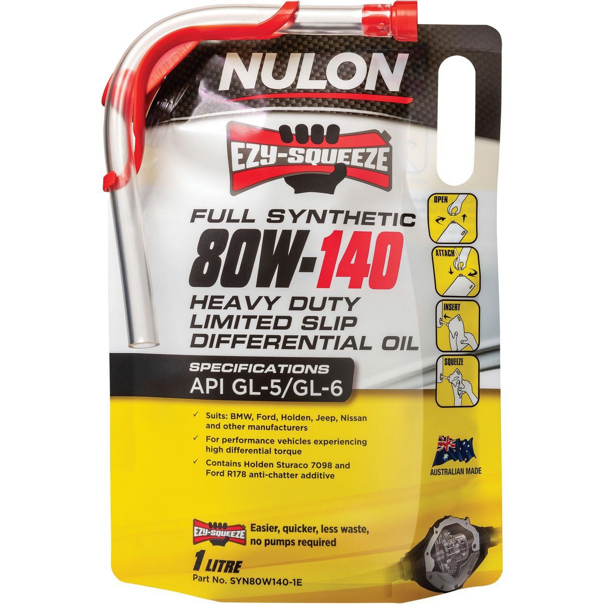 Nulon 80W-140 Gearbox Oil 1L - SYN80W140-1E Car Service Workshop Tool