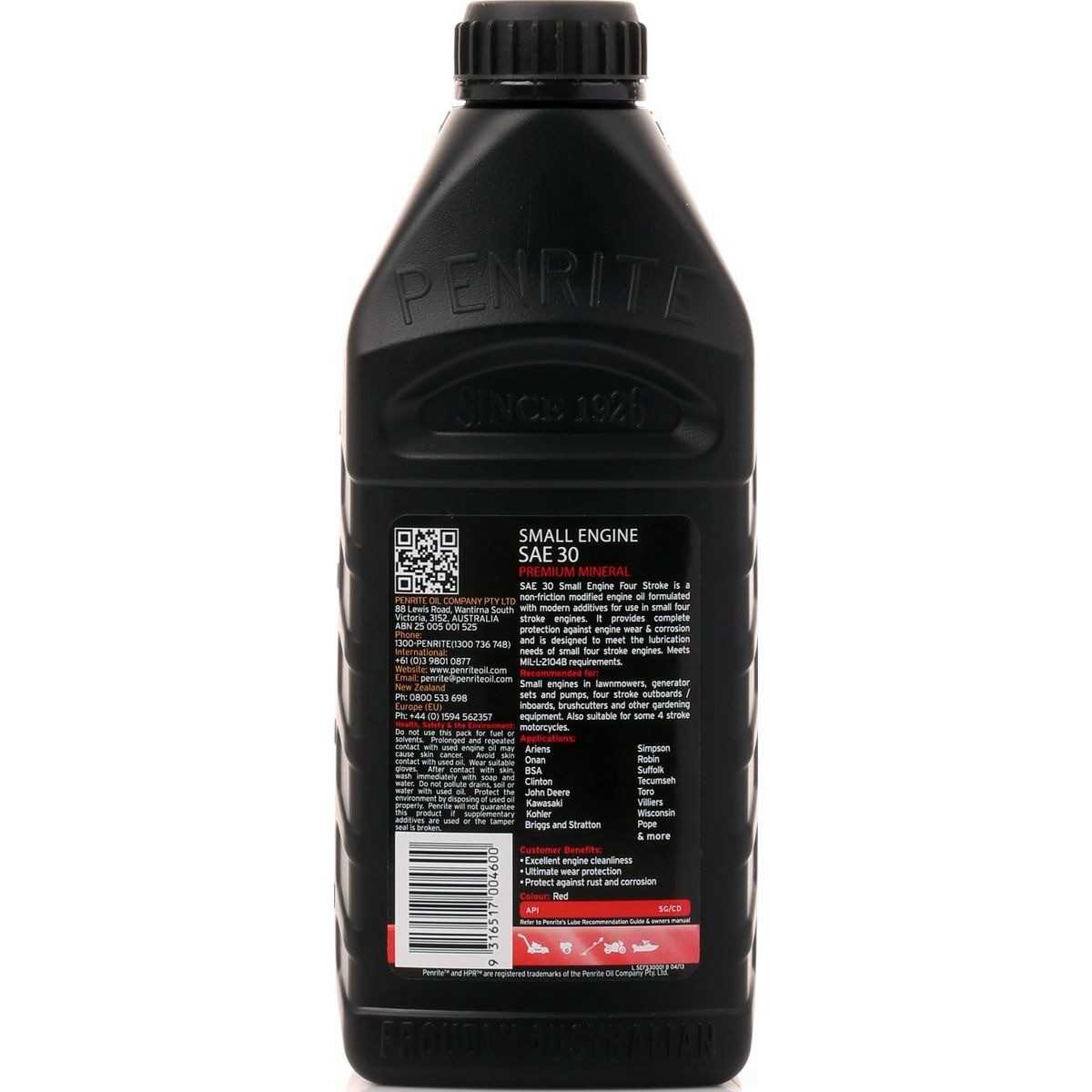 Penrite Small Engine 4-Stroke 10W-30 Engine Oil 1L - SEFS1030001 Car Service