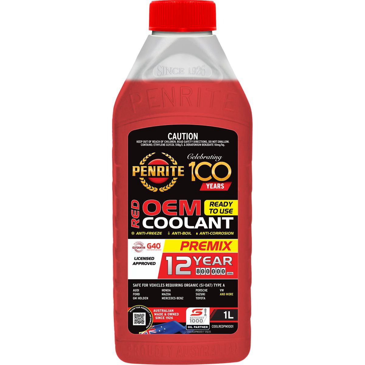 Penrite Red Coolant Premix 1L - COOLREDPMX001 Car Service Workshop Tool