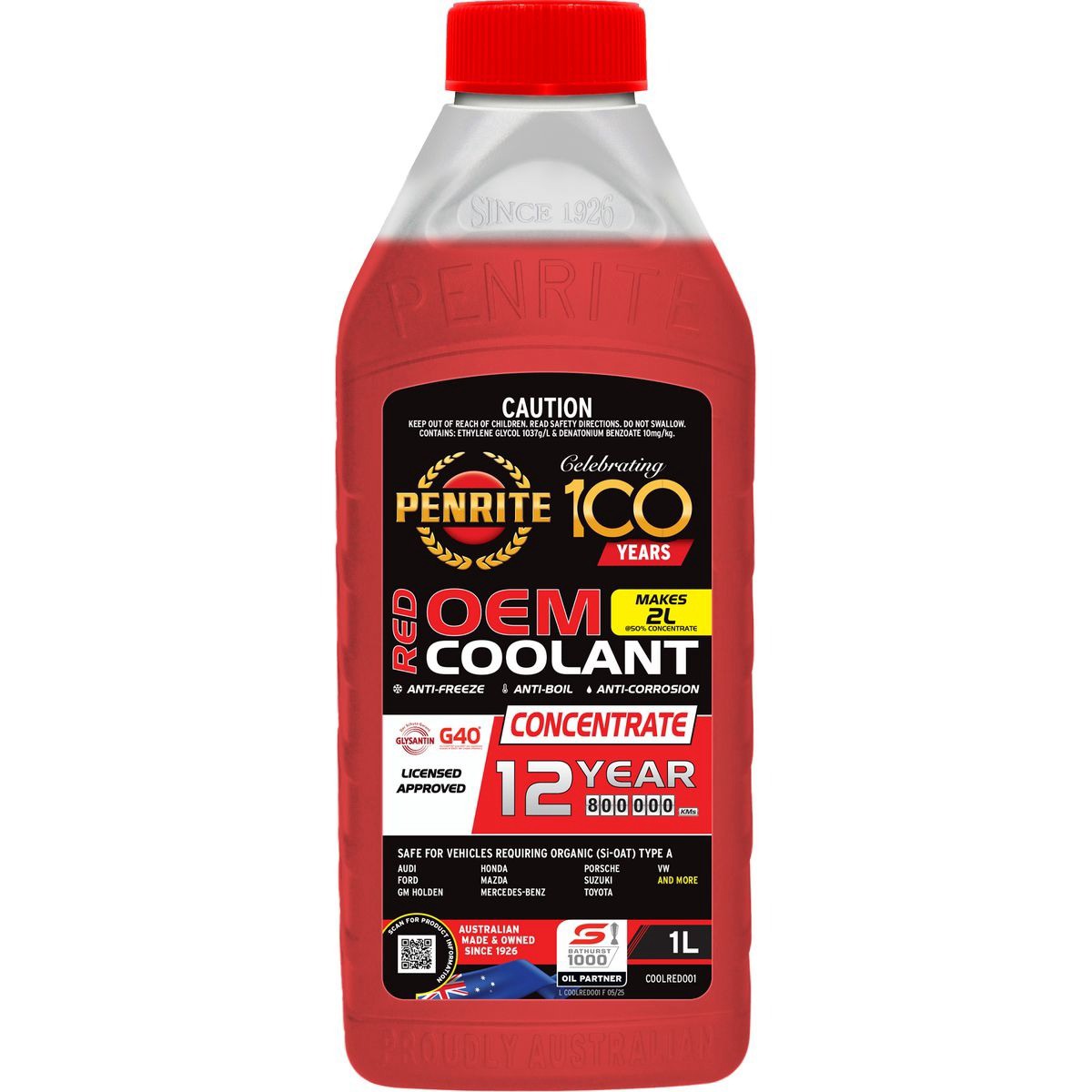Penrite Red Coolant Concentrate 1L - COOLRED001 Car Service Workshop Tool