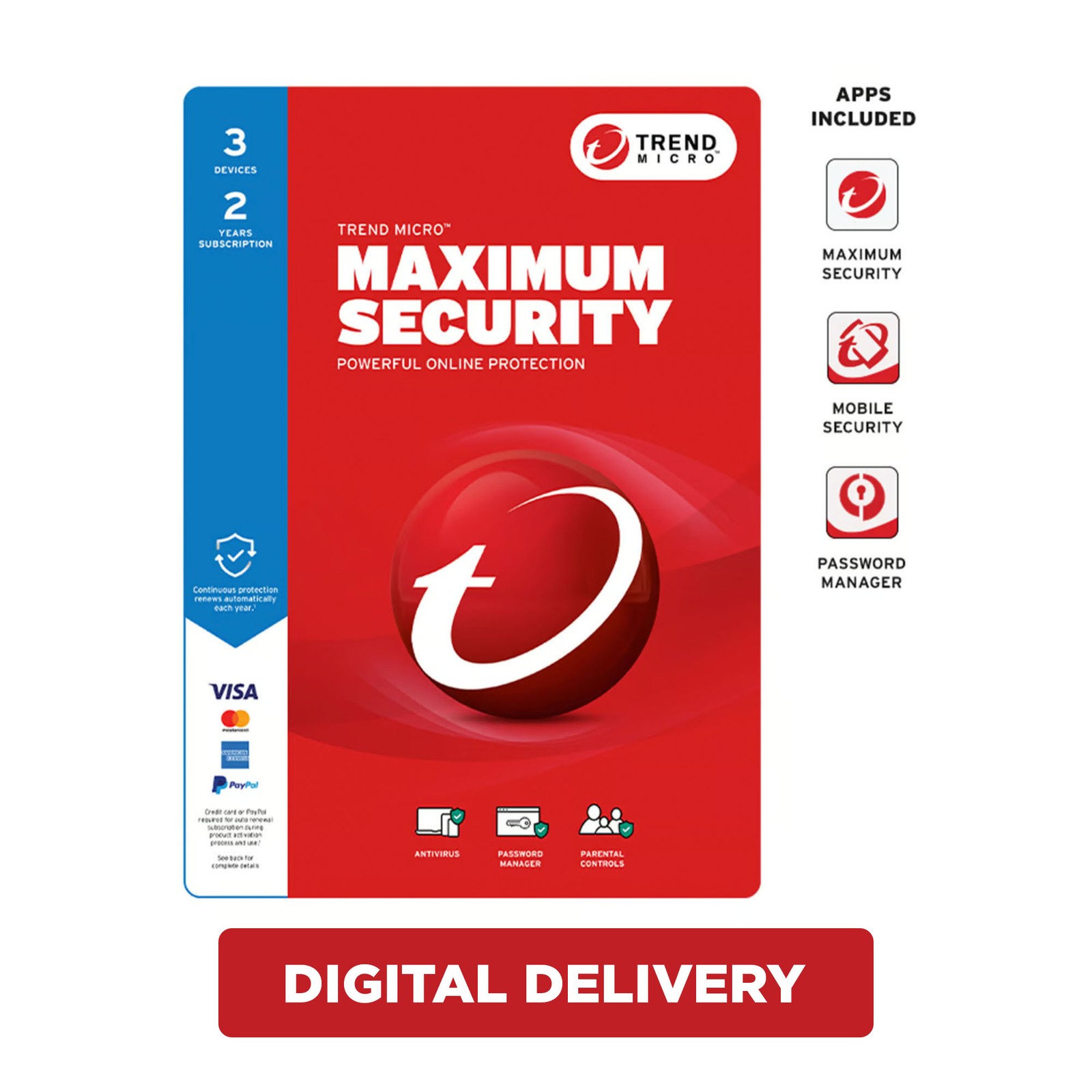 Trend Micro MAXIMUM SECURITY Antivirus Internet Security 3 Devices 2 Year