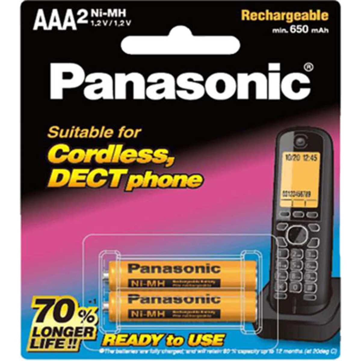 Panasonic 2x AAA Rechargeable Batteries 650 High Capacity NiMH 1.2V