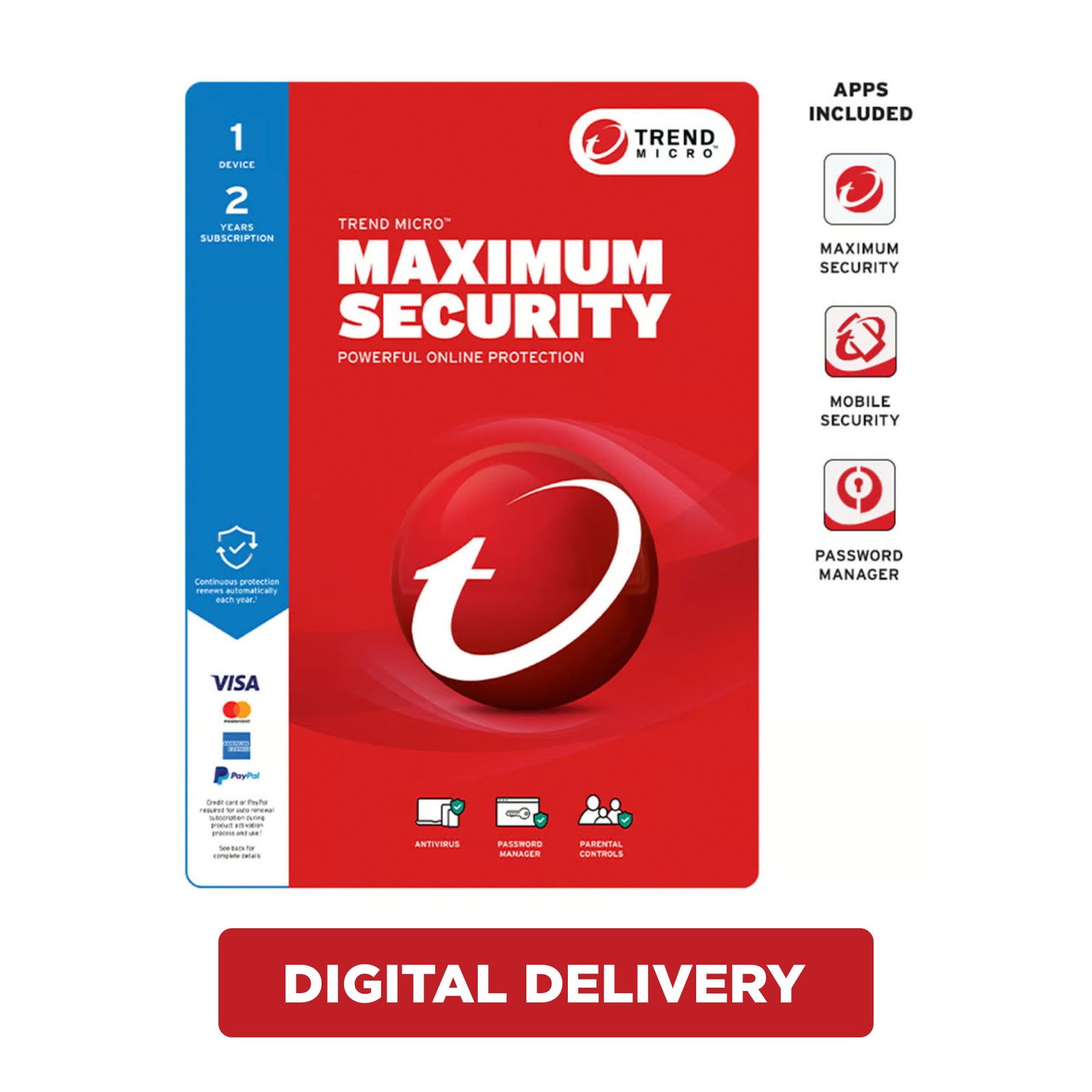 Trend Micro MAXIMUM SECURITY Antivirus & Internet Security 1 Device 2 Year