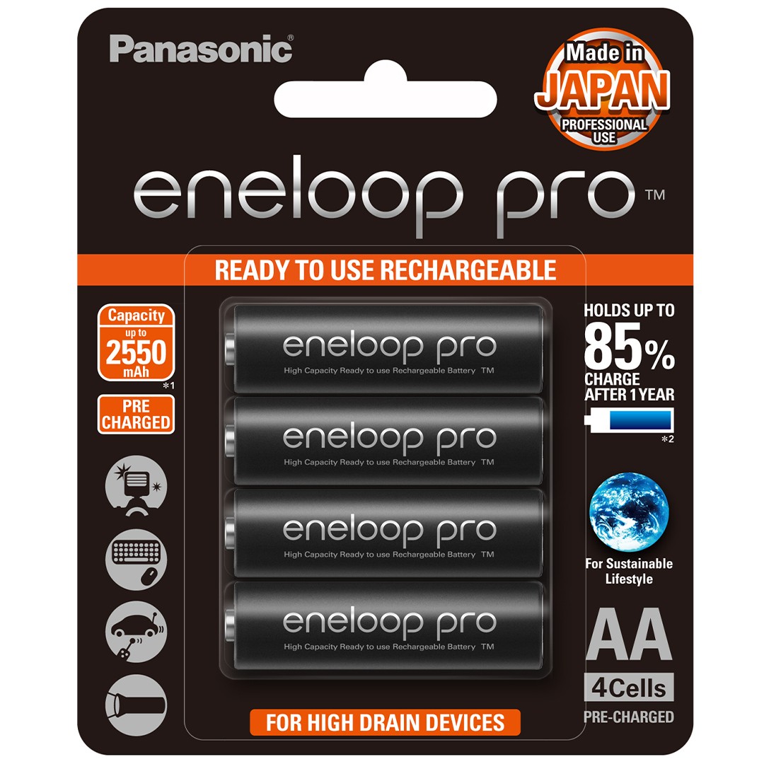 Panasonic Eneloop Pro AA Rechargeable Batteries BK3HCCE/4BT NiMH 1.2V 2.5Ah