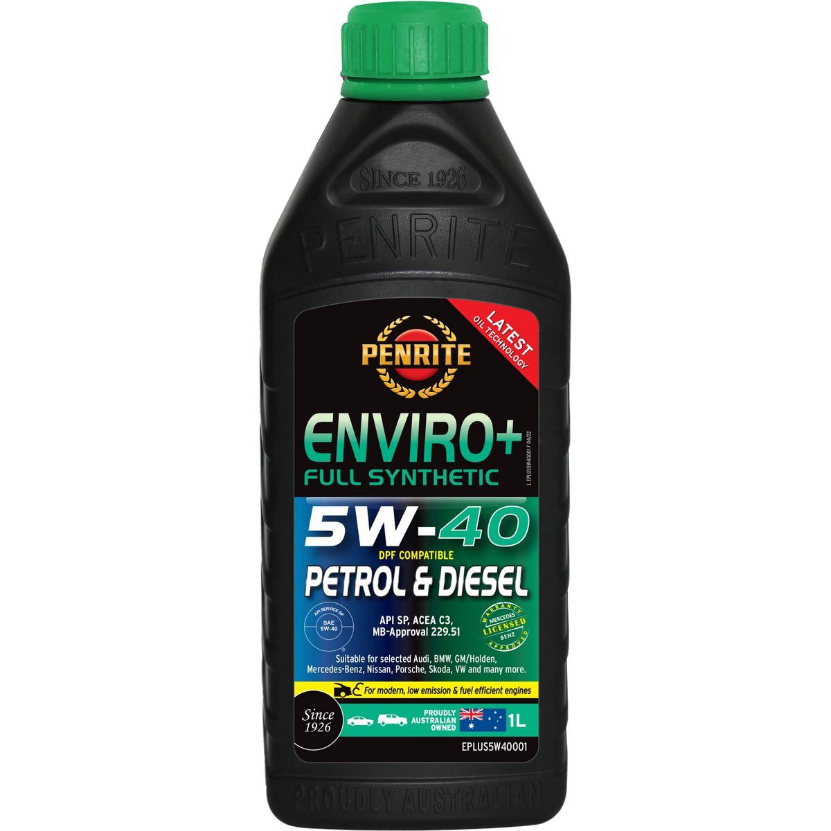 Penrite Enviro+ 5W-40 Engine Oil 1L - EPLUS5W40001 Car Service Workshop Tool