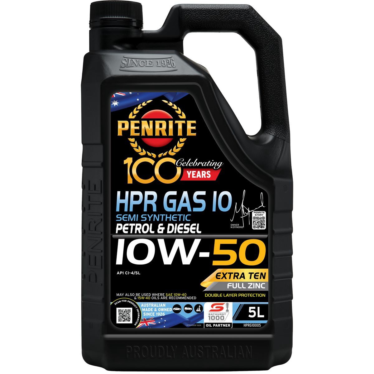 Penrite HPR Gas 10W-50 Engine Oil 5L - HPRG10005 Car Service Workshop Tool