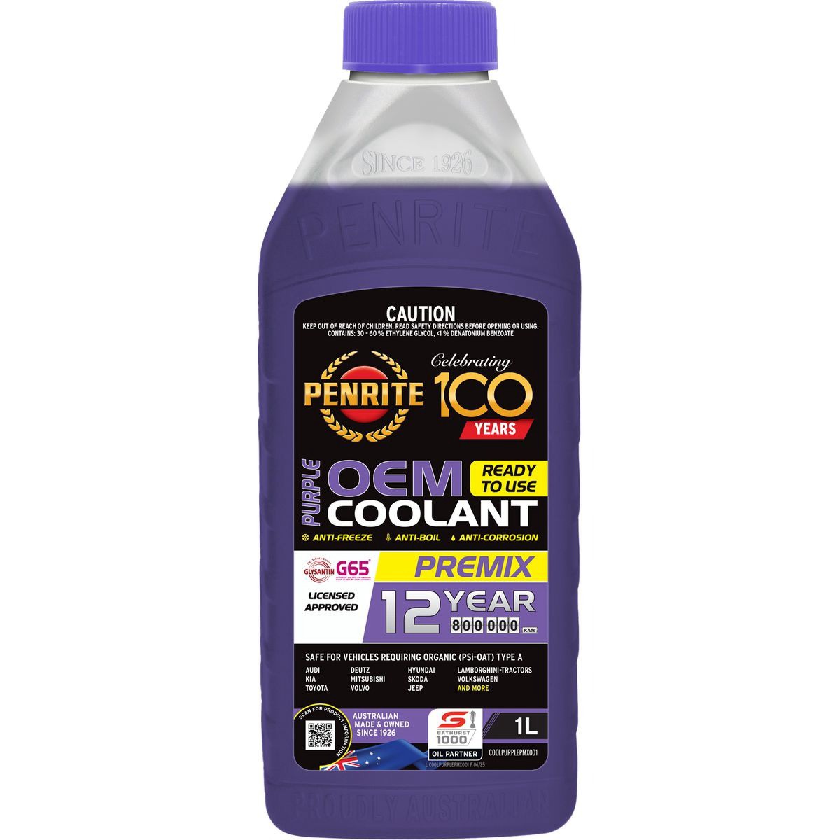 Penrite Purple Coolant Premix 1L - COOLPURPLEPMX001 Car Service Workshop Tool