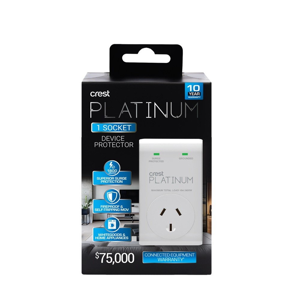 Crest PWU01905 1 Socket Device Surge Protector 1800 Platinum Power Range