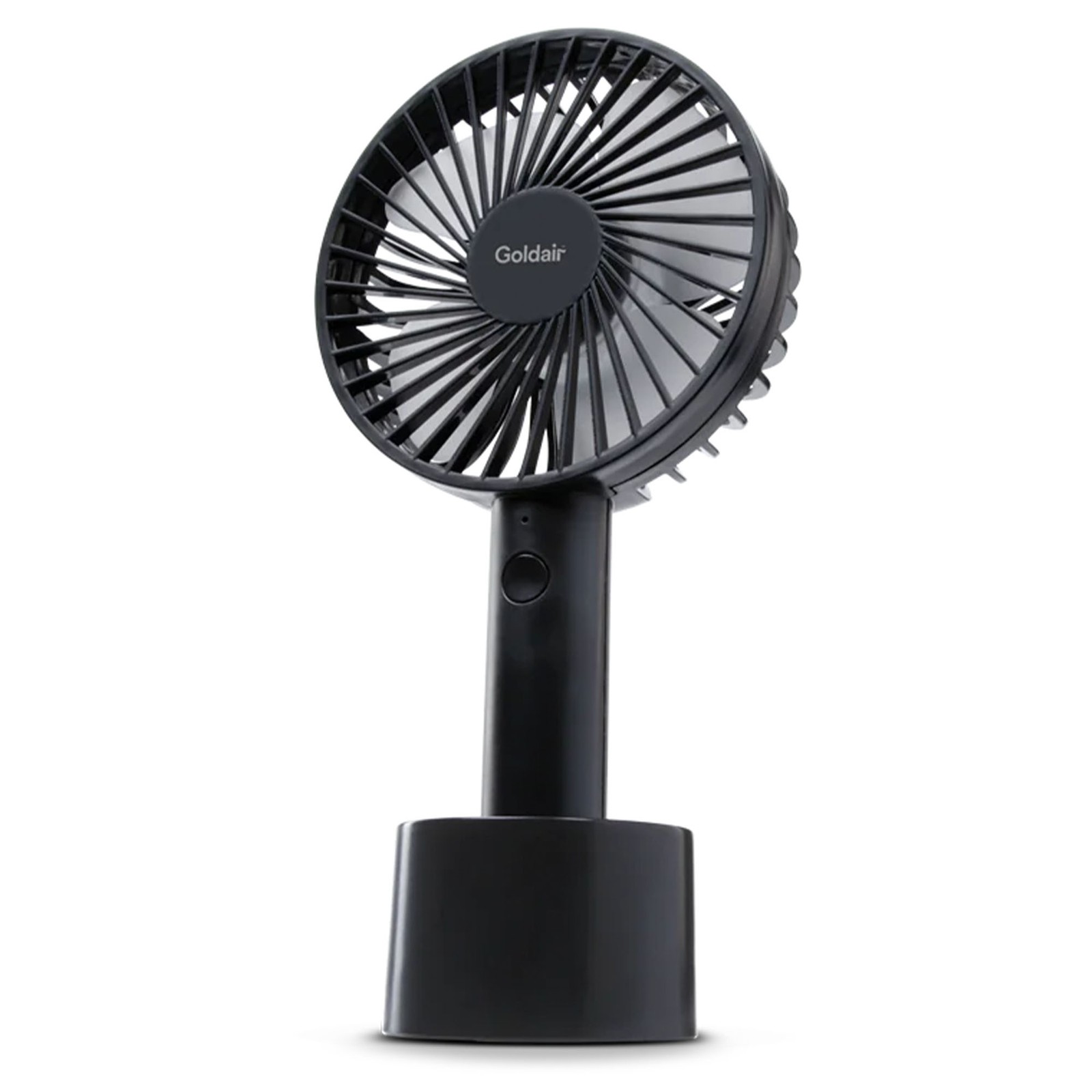 Goldair GCPHF15 Rechargeable 10cm Handheld Electric Fan Black USB Base Stand