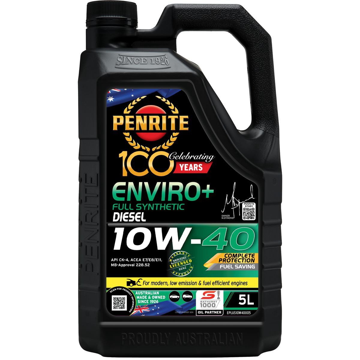 Penrite Enviro+ 10W-40 Engine Oil 5L - EPLUS10W40005 Car Service Workshop Tool