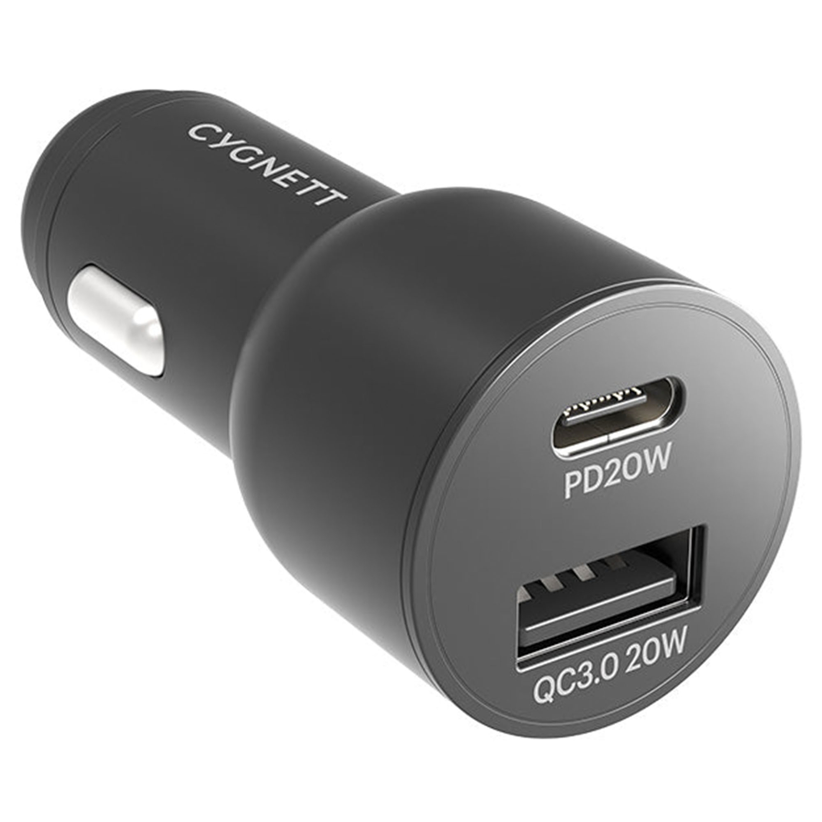 Cygnett 20W Dual Port Car Charger USB-C PD QC 3.0 CY3637CYCCH Black