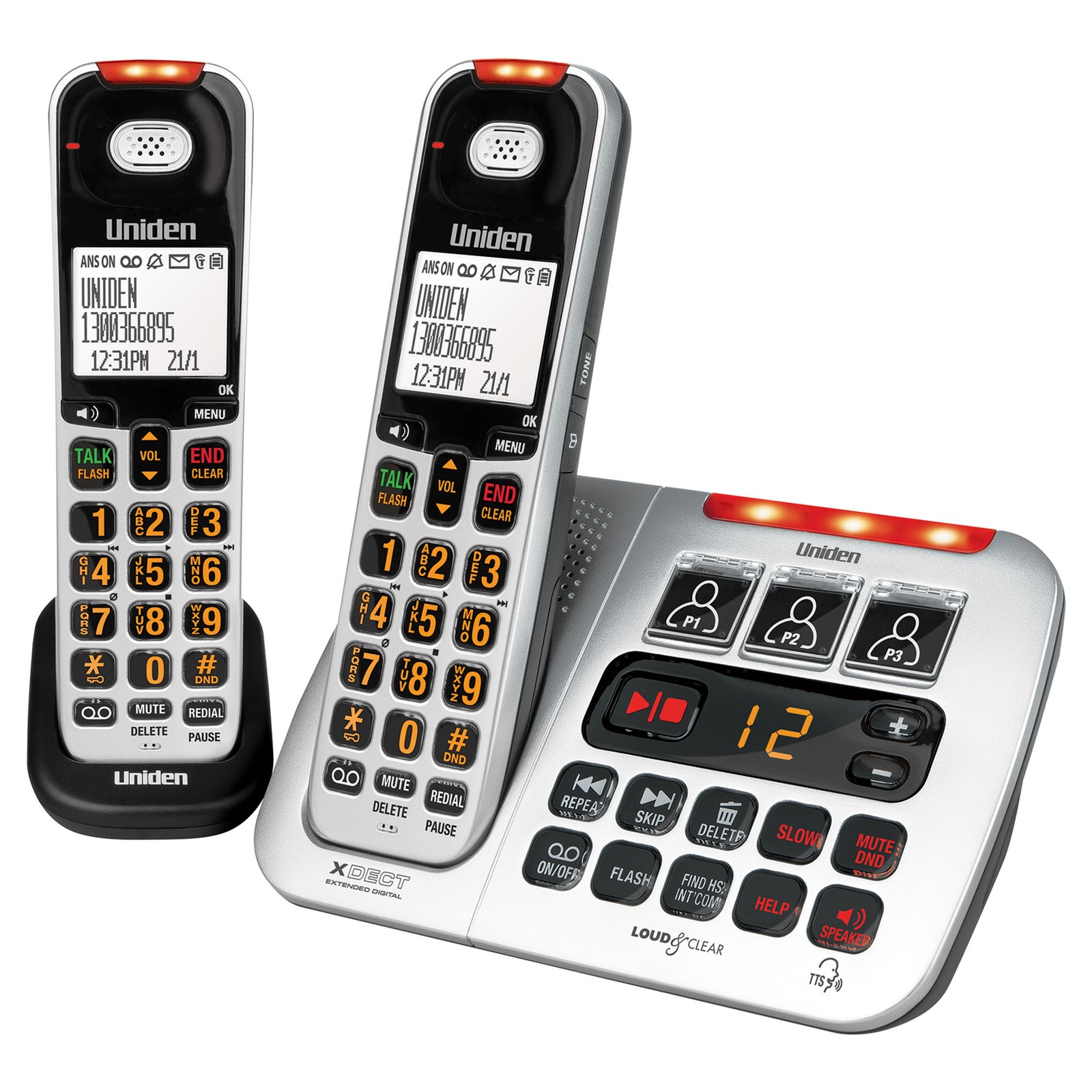 Uniden SSE451 Sight & Sound Enhanced Cordless Phone Silver Speakerphone