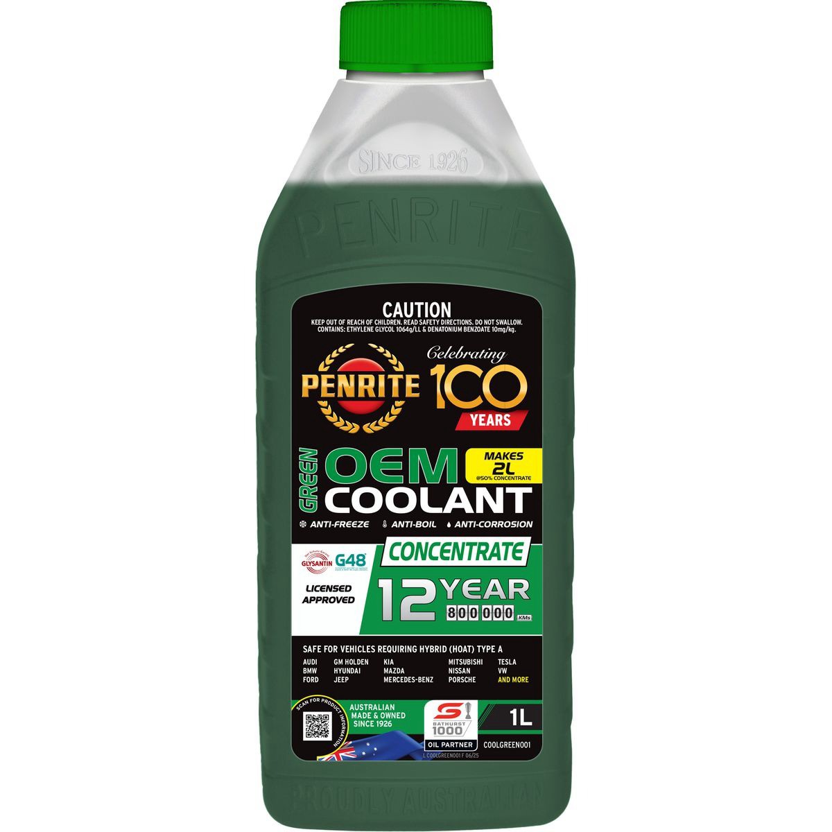 Penrite Green Coolant Concentrate 1L - COOLGREEN001 Car Service Workshop Tool