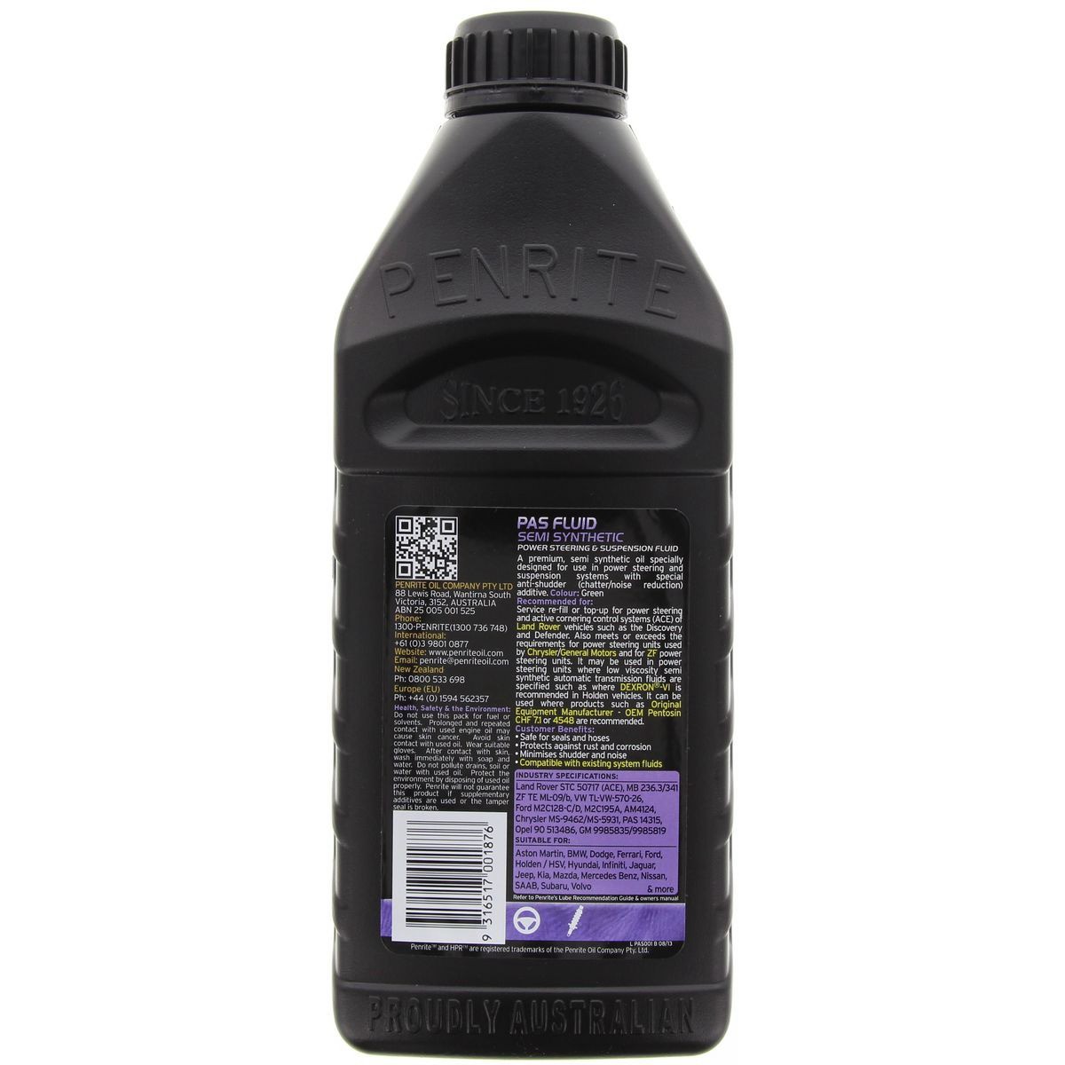 Penrite PAS Power Steering Fluid 1L - PAS001 Car Service Workshop Tool