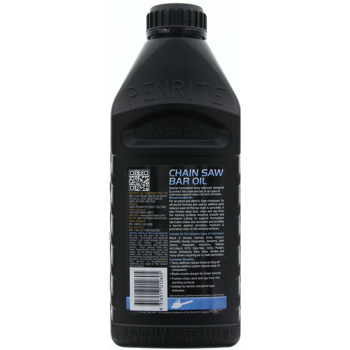 Penrite Chain Saw Bar Oil 1L - CSB001 Car Service Workshop Tool