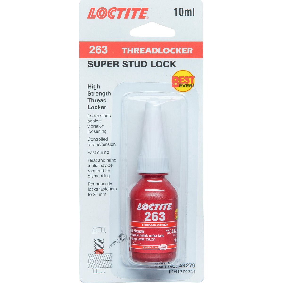Loctite 263 Threadlocker Super Stud Lock High Strength Red 10ml - 1374241 Auto