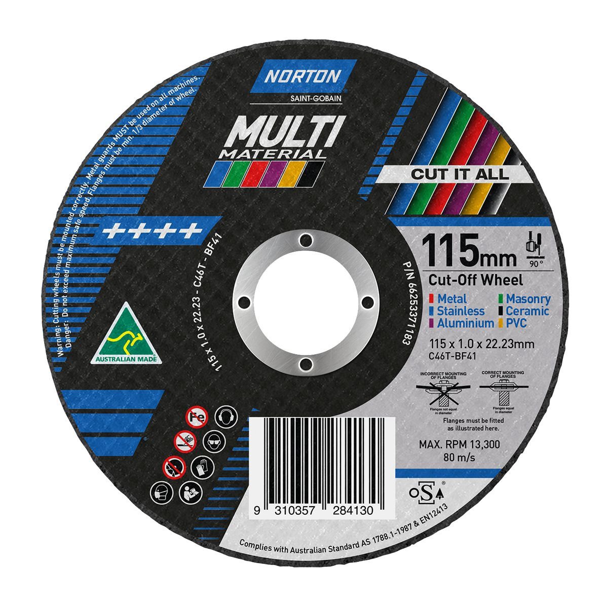 Norton Multi-Purpose Cut-Off Wheel 115 x 1.0 x 22.23mm, C46T - 66253371183 Auto