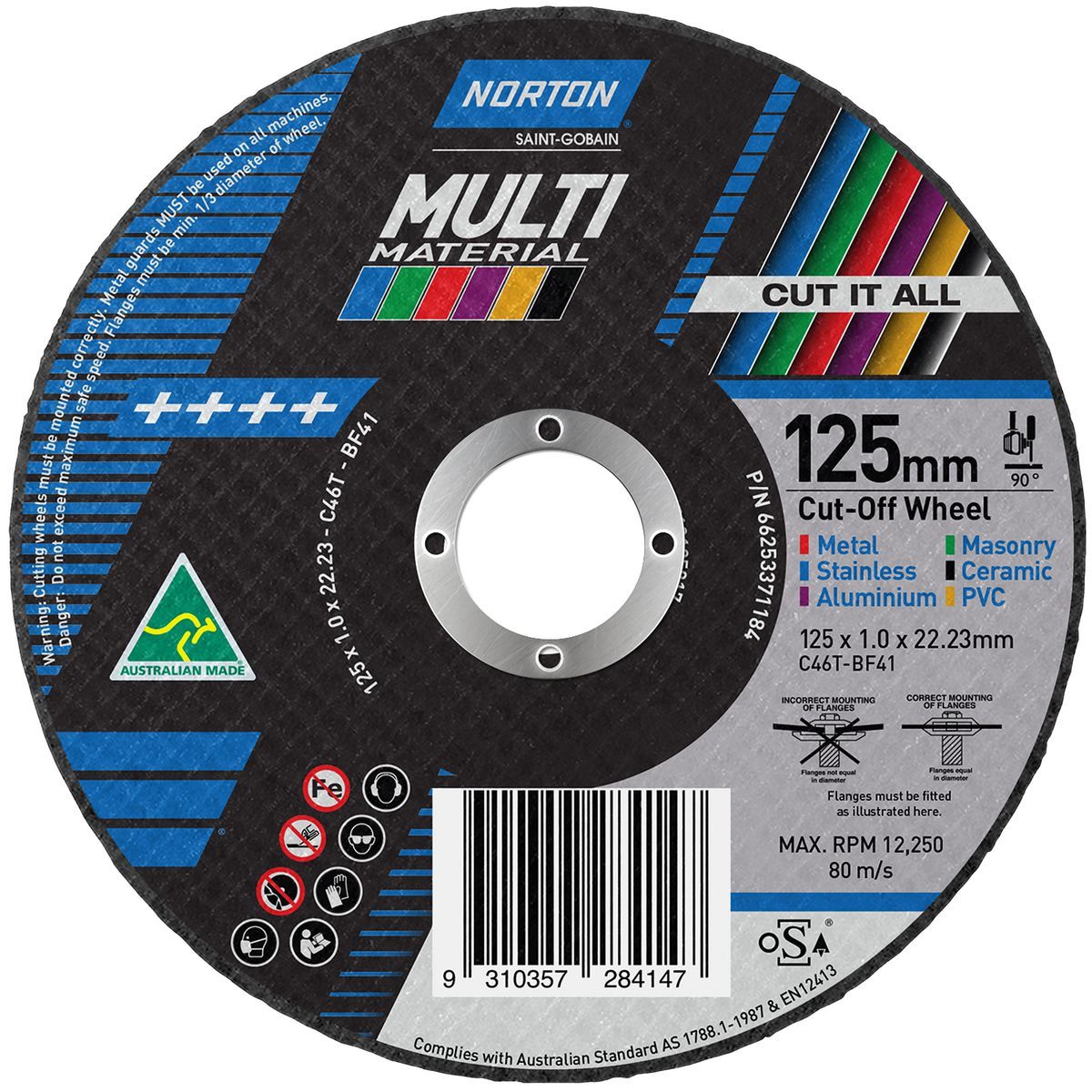 Norton Multi-Purpose Cut-Off Wheel – 125 x 1.0 x 22.23mm, C46T - 66253371184 DIY