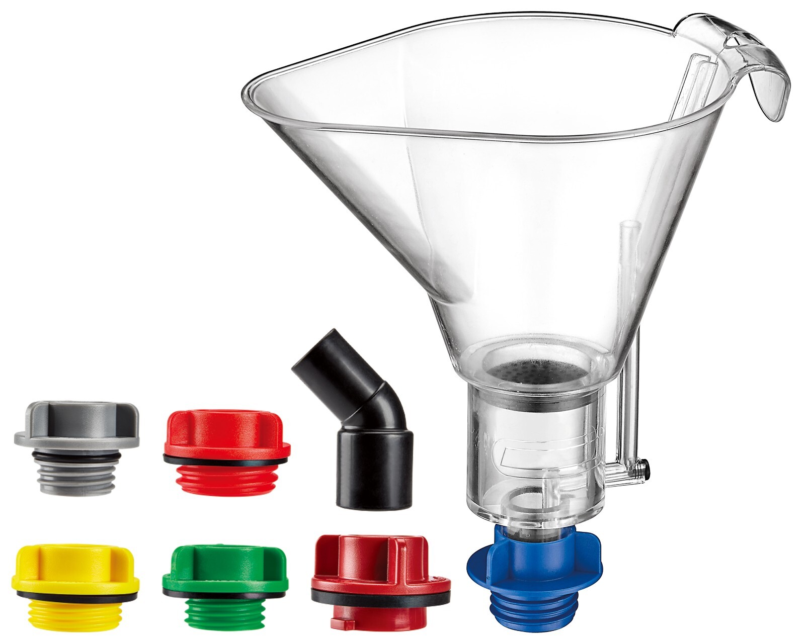 jimy OIL FUNNEL FILLING KIT SET 6 COLOURED MARKED ADAPTERS 1x45 DEGREE TUBE with