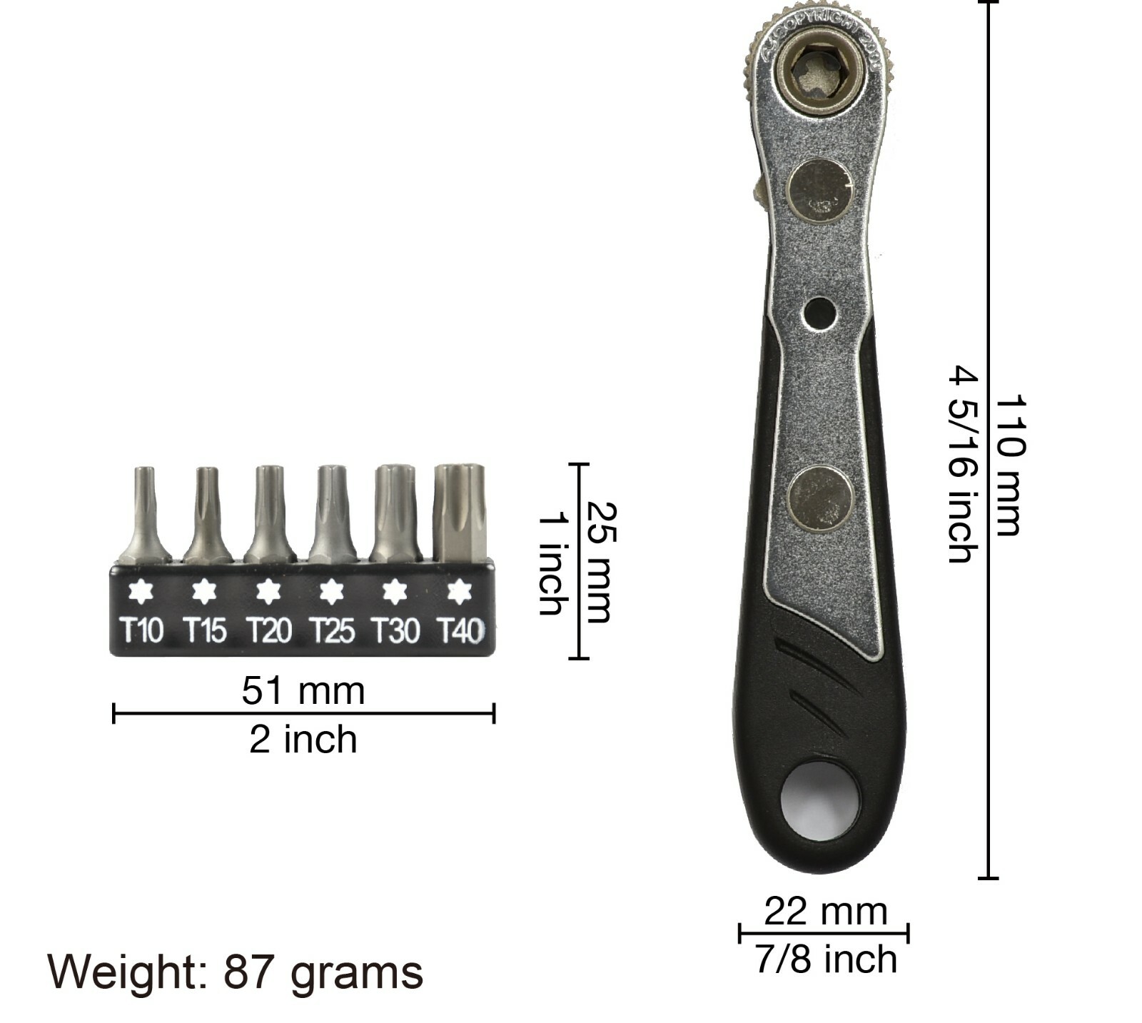 jimy 7PCE Right Angle Screwdriver Set Box Type Ratchet Driver Reversible Bit