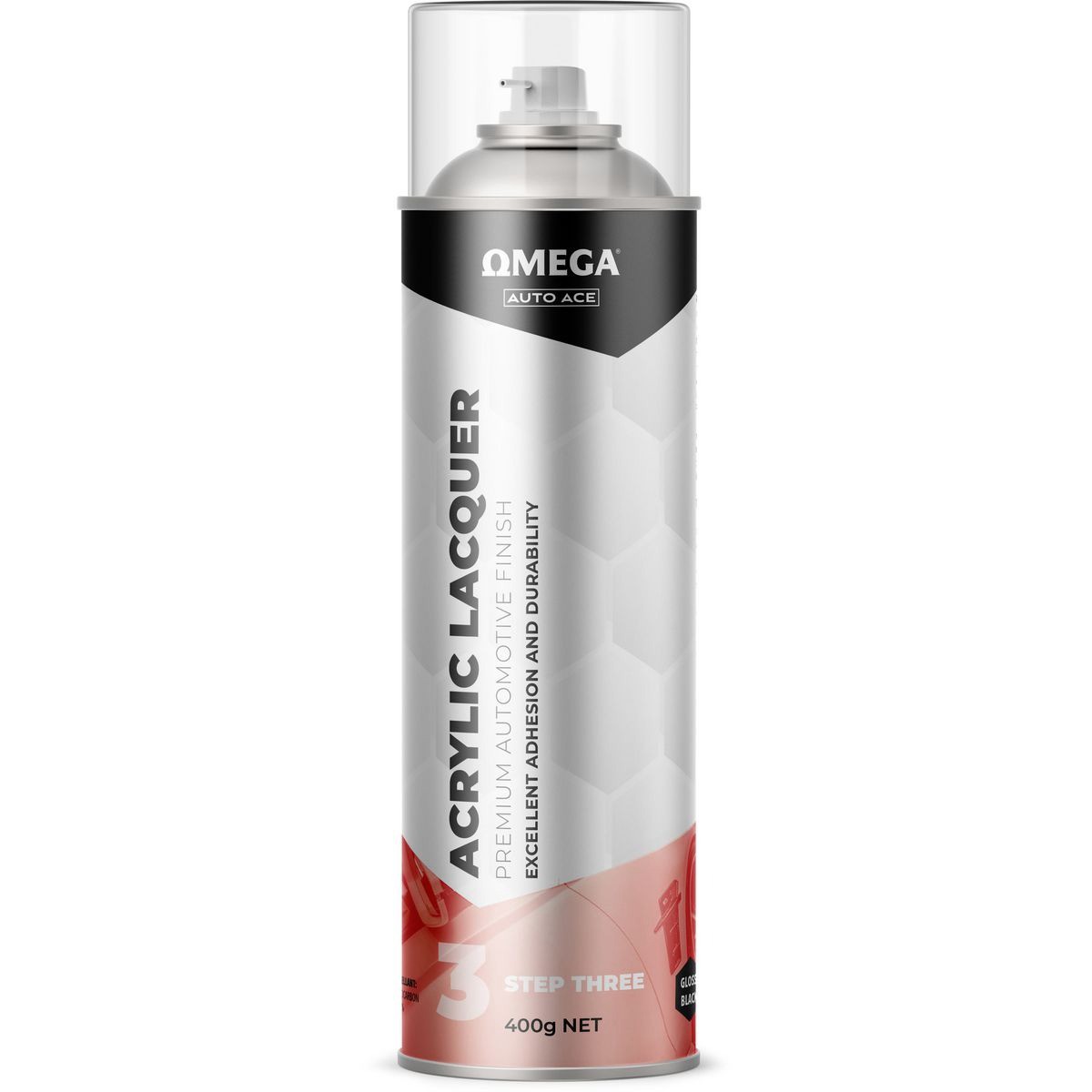 Omega Acrylic Lacquer Gloss Black Spray 400g - AA-ALGB400G Auto