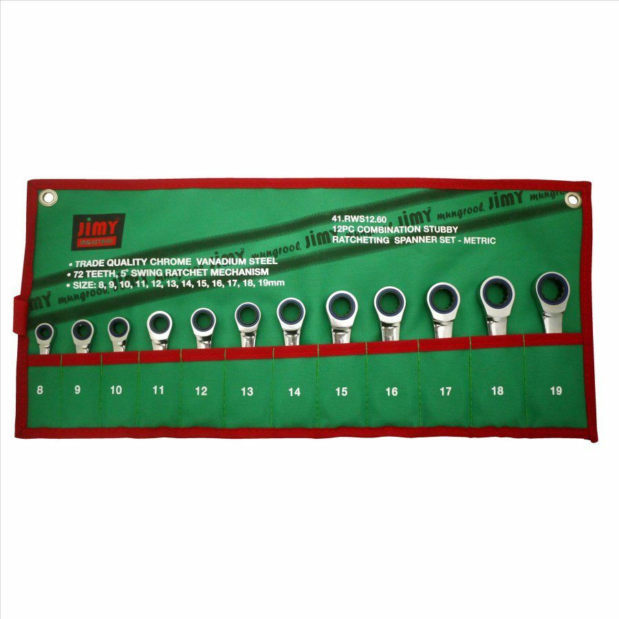 jimy 12pc Stubby Ratcheting Spanner Set Metric 8mm to 19mm 72 Teeth 41.RWS12.60