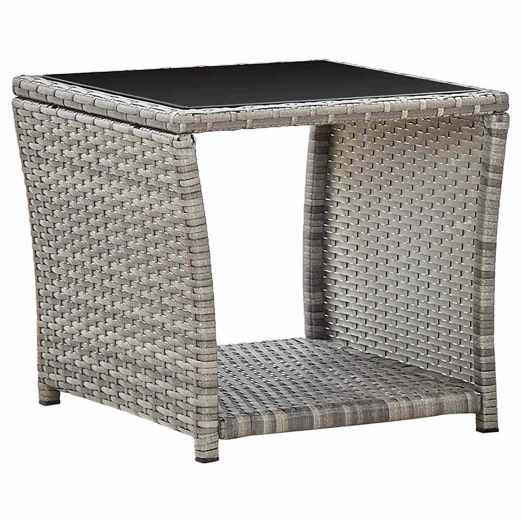 vidaXL Poly Rattan Coffee Table Wooden Top Outdoor End Table 45 cm